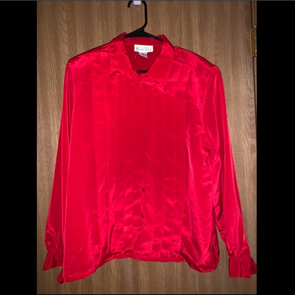 Red Plus Size Button Down Dress Shirt